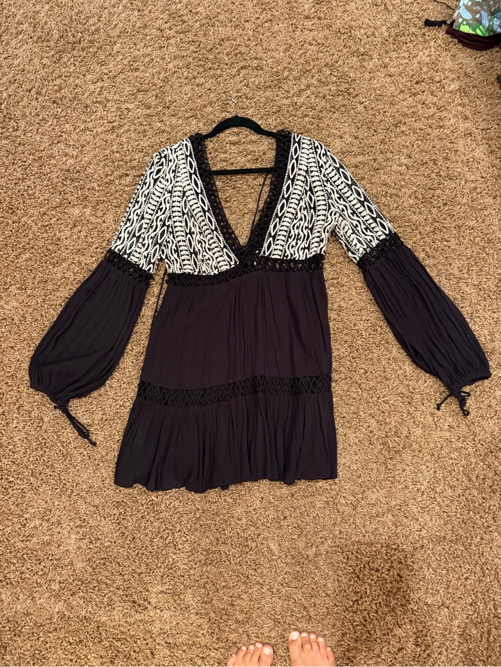 Free People Black and White V-Neck Boho Women’s Dress